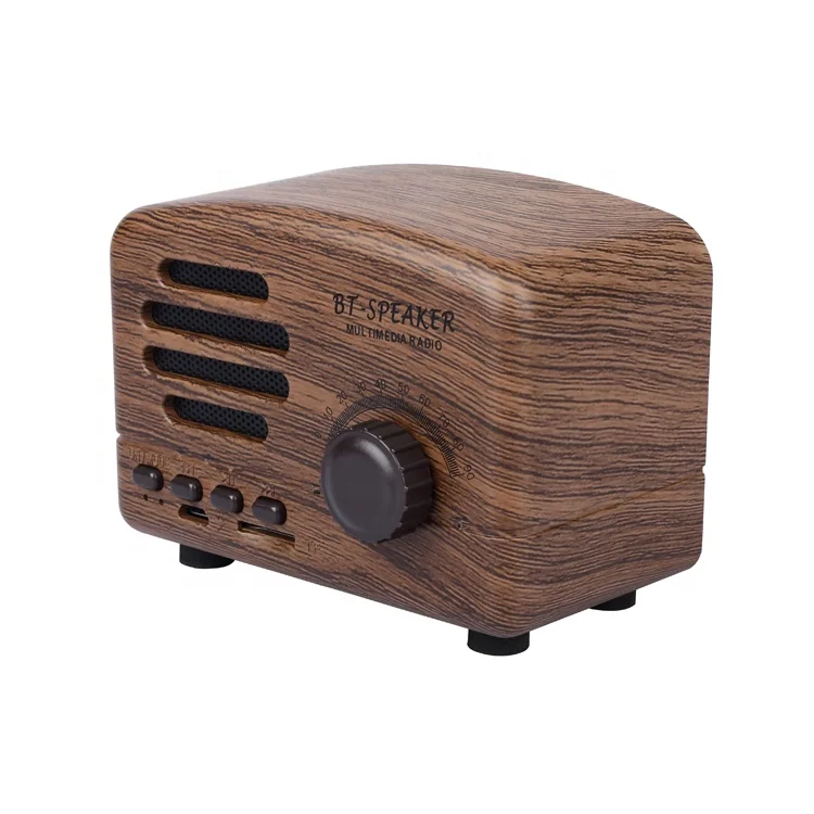 Portable wood effect 5W 600mah stereo bass retro vintage bt speaker with fm radio