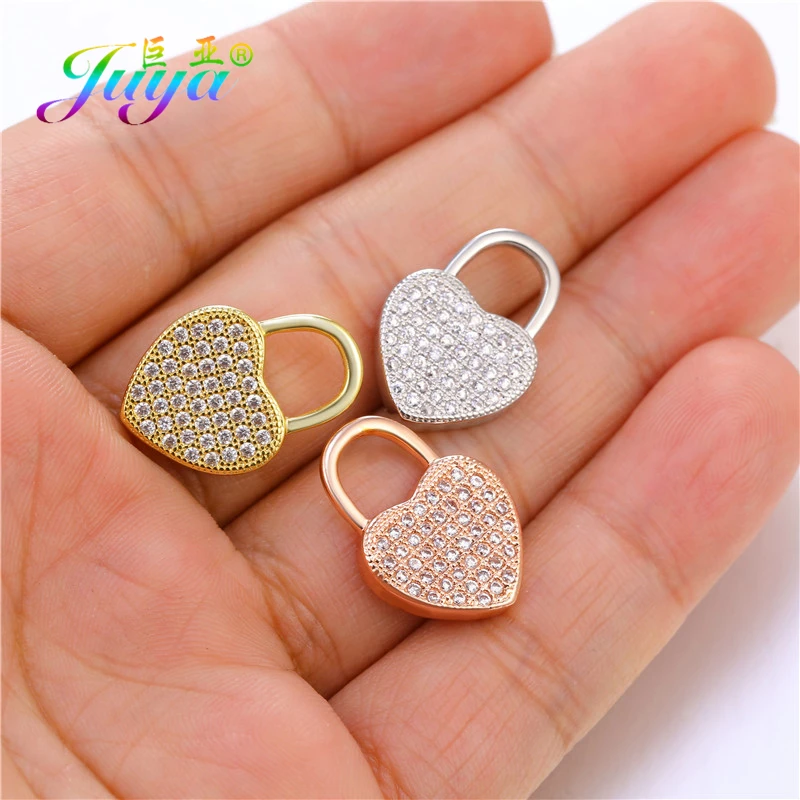 Juya DIY kształt serca medalion klucz Micro Pave zawieszka z cyrkonią zawieszki akcesoria dla kobiet Charm bransoletki wisiorki naszyjnik Making