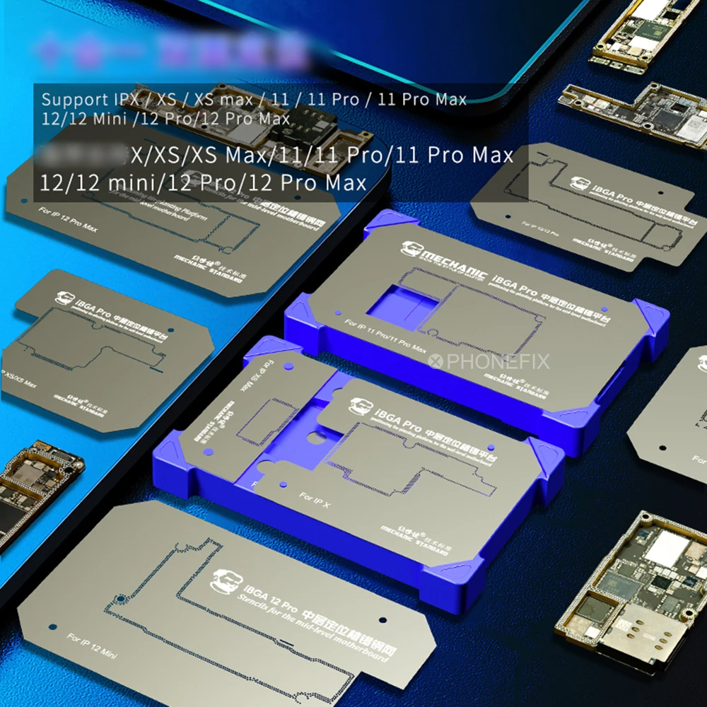 Mechanic iBGA 12 Pro 10 in 1 Motherboard Middle Rework Tin Mesh Platform BGA Reballing Stencil Template For iPhone X-12 Pro Max