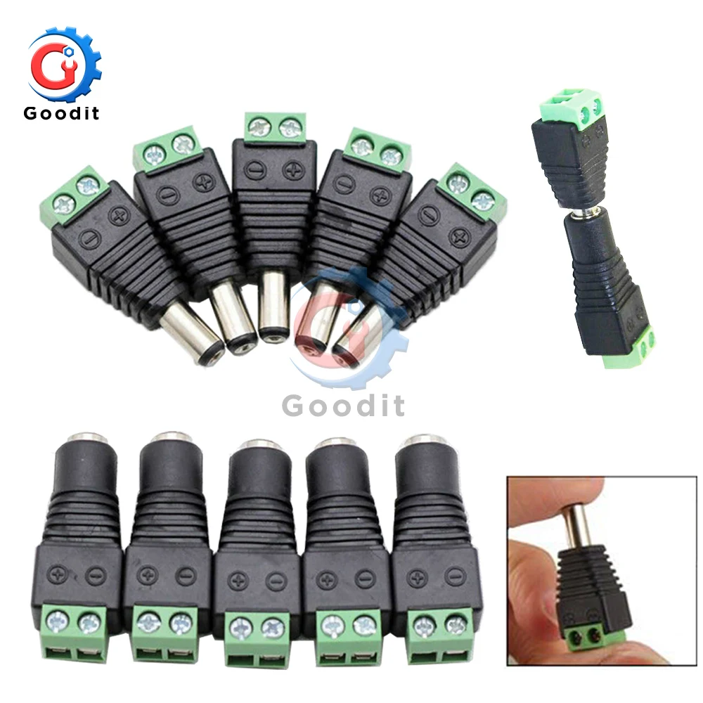 

5PCS male and female DC Power plug 5.5x2.1MM 5.5x2.5MM 3.5x1.35MM 12V 24V Jack Adapter Connector Plug CCTV 2.1*5.5mm 2.5 1.35