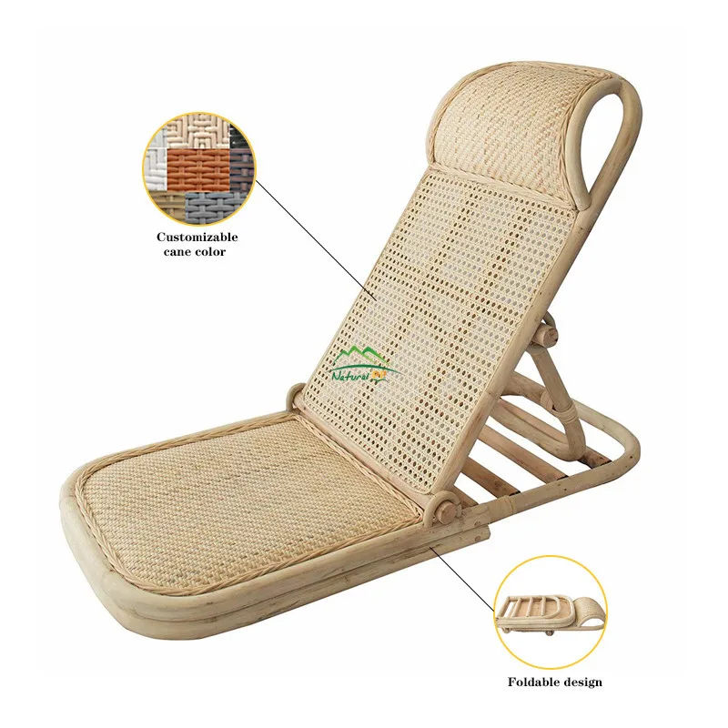 Rattan beach chair Handmade rattan folding beach chair with backrest portable multifunctional leisure chair