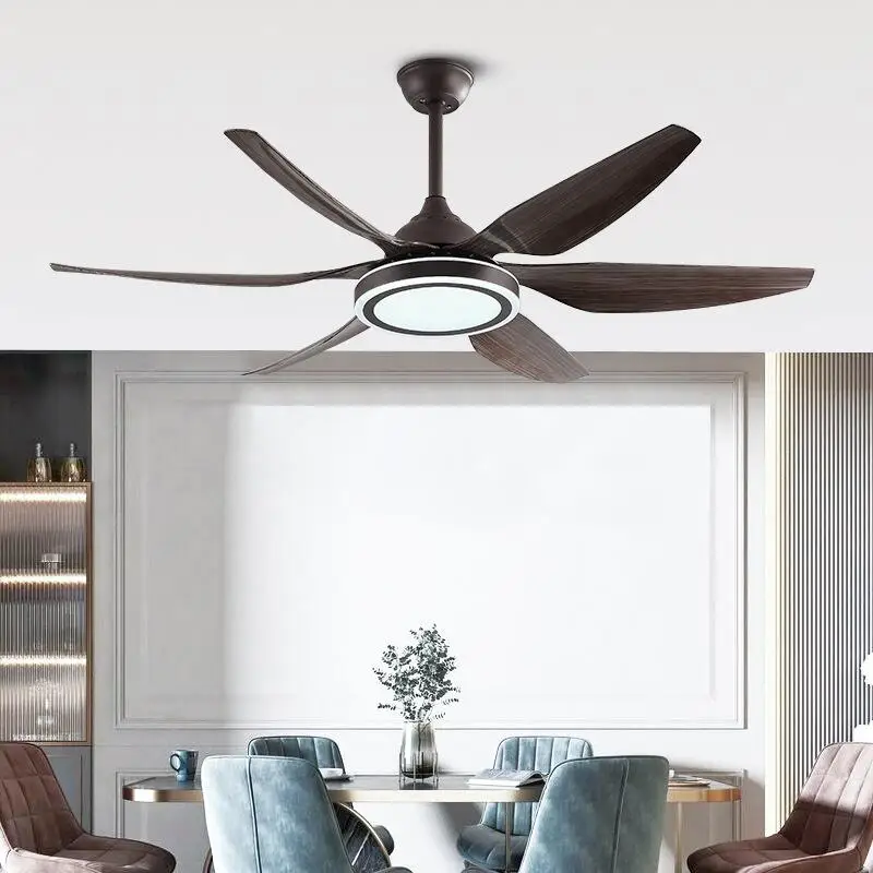 

Brown 6 Blades Ceiling Fan With Lights Luxury 55 Inches Remote Control 110 V 220 Volt Bedroom Led Ceiling Light Big Fan Lamps