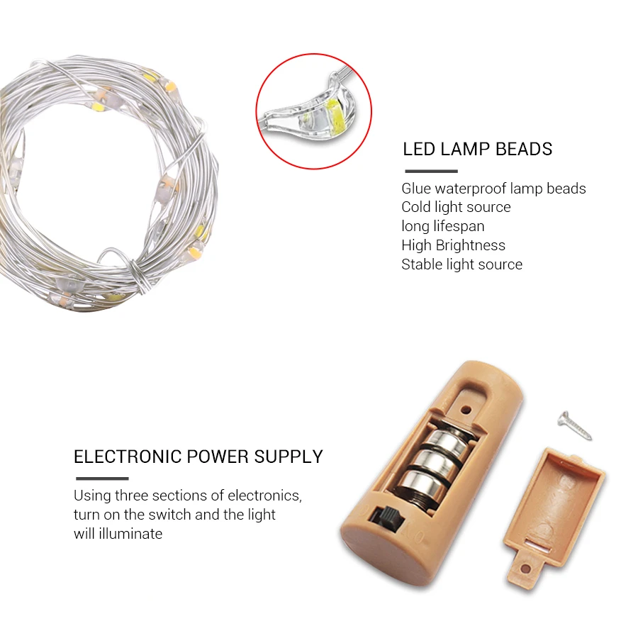 10pcs Includes Battery LED Wine Bottle String Light Copper Wire Fairy Lights DIY Cork Light For Birthday Wedding Christmas Decor