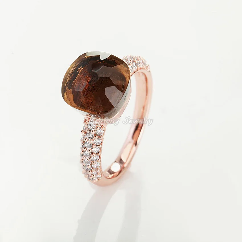 

Classic 2024 Top Quality Charming Brand Zirconia And Brown Crystal Rose Gold Rings For Friends Gift