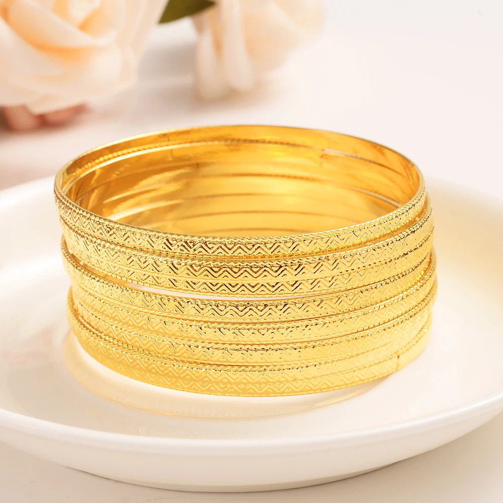 8pcs Luxury 24k Gold Color Ethiopian Jewelry Bangles For Women Dubai Ramadan Bangles&Bracelet African/Arab Weding jewelry Gift