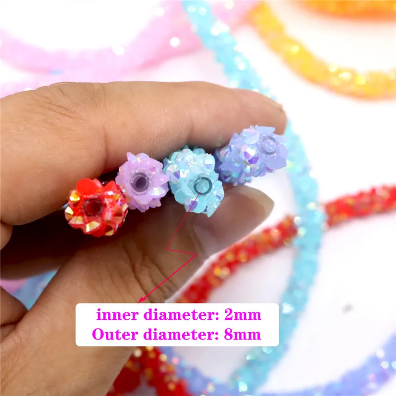 8mm resina colorata Glitter strass corda tubo cavo paillettes rifilatura per gioielli fai da te collana braccialetto decorazione del partito 1 Yard