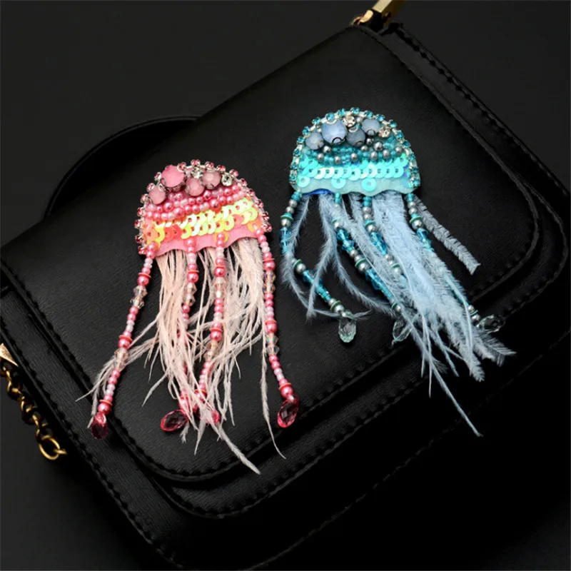 MAXSIN FUN 1 Pc High Quality Handmade Beaded Sequin Rhinestone Sticker Jellyfish Fringes Patch Clothing Shoes Bag Decorative DIY