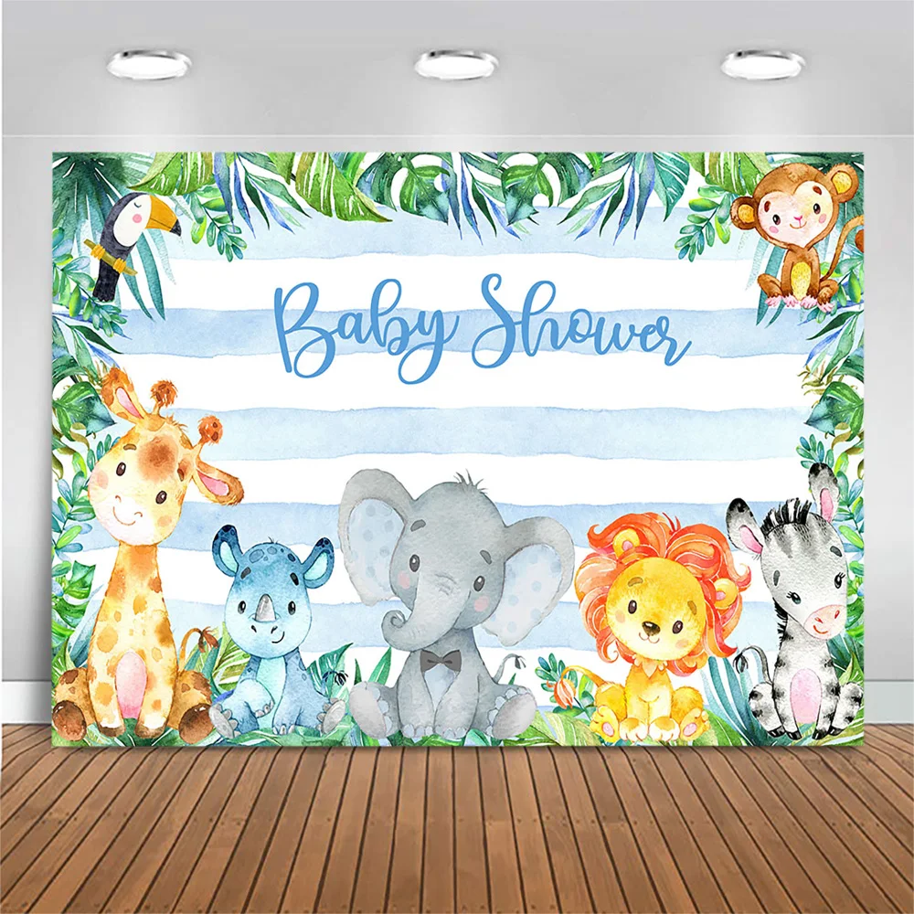 MOCSICKA سفاري الغابة استحمام الطفل خلفية الكرتون الحيوانات أوراق خضراء الطفل عيد ميلاد صور خلفية الديكور الاستوديو