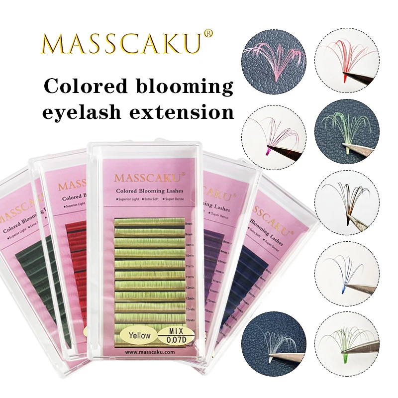 

High quality colored automatic flower W shape eyelashes makeup 12 rows super soft natural individual colored eyelash extension