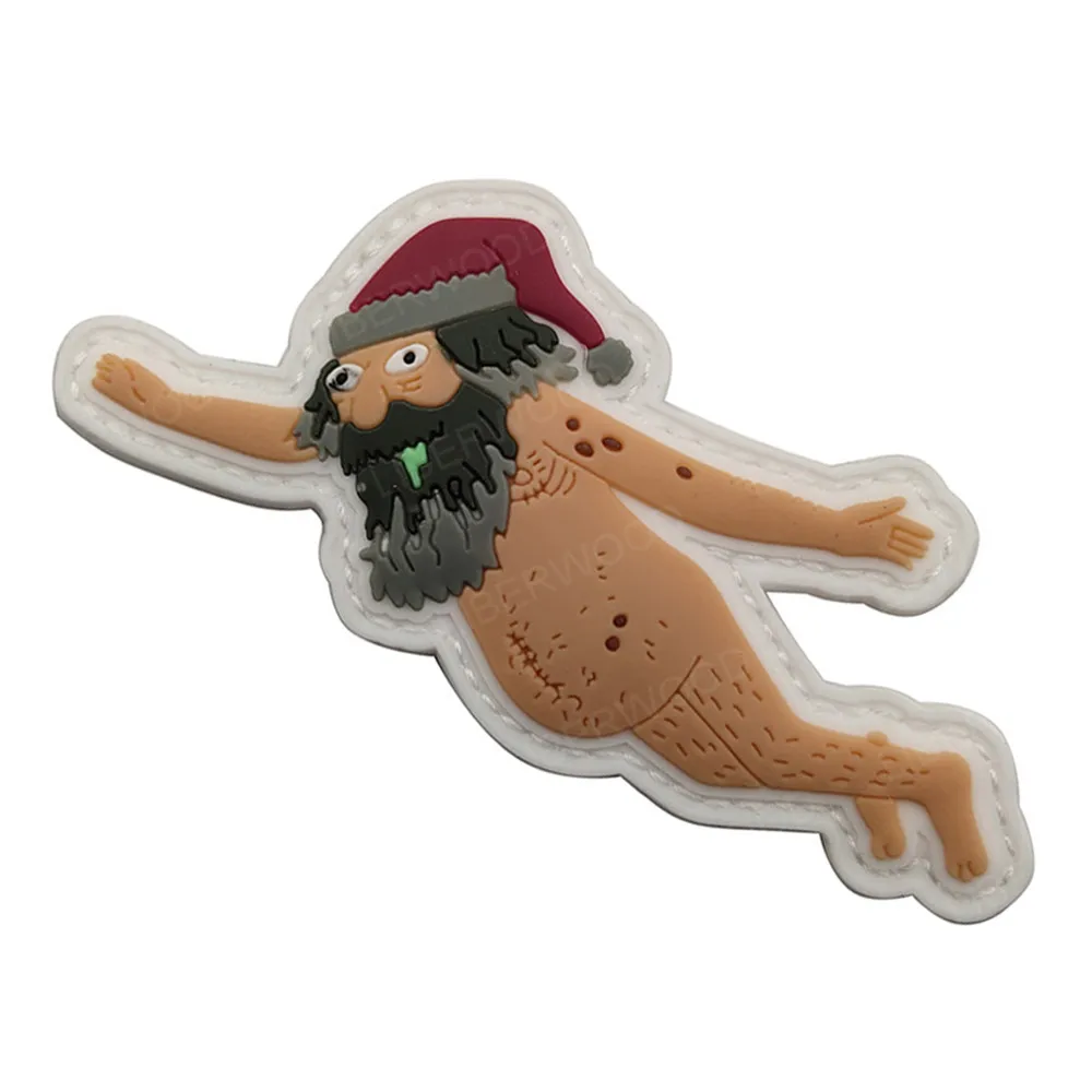 LIBERWOOD Merry Christmas PVC Patch Rubber Father Santa Claus Kriss Kringle Ice Jam Badge Applique with Hook Back