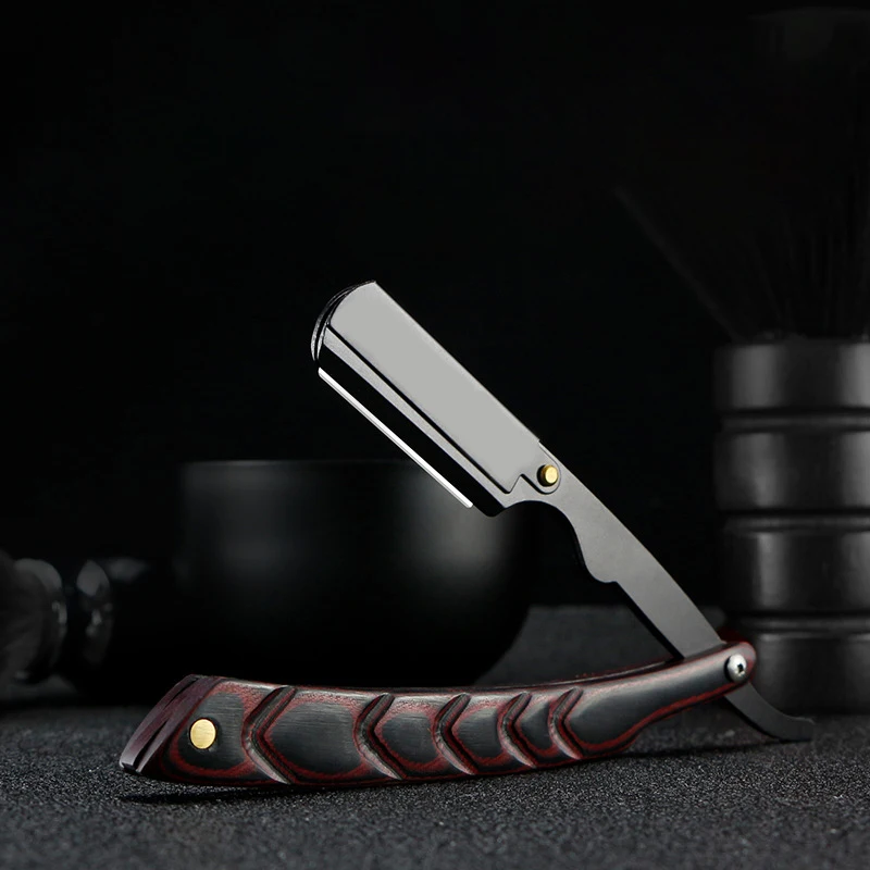 Manual de madeira Handle barbear para homens, alta qualidade, barbeiro profissional, corte do cabelo, mudar o tipo de lâmina, faca de barbear