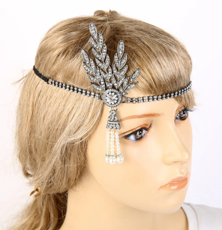 1920's costume accessories flapper costume metal headband elastic band vintage Charleston gold jewelry