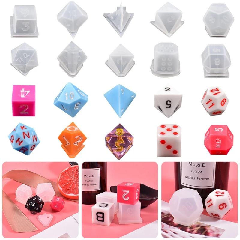 

15 Shapes Irregular Dice Epoxy Resin Mold DIY Crafts Casting Tools Multi-spec Digital Game Silicone Mould