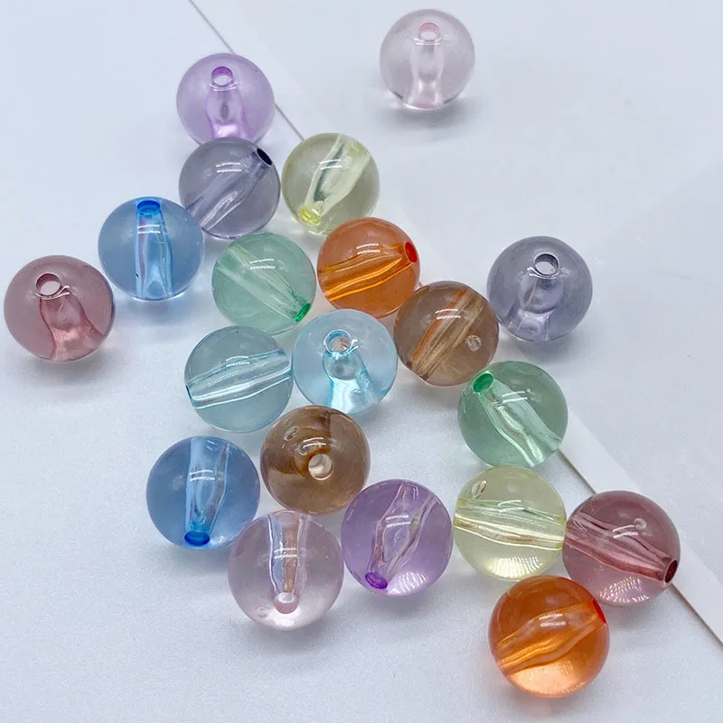 50pcs/lot Glossy Round Beads 10mm 12mm Acrylic Transparent Loose Spacer Beads For DIY Handmade Jewelry Making Accessories