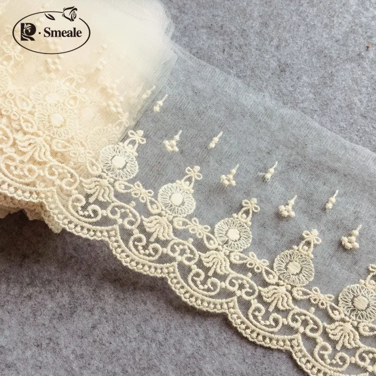 (4-5Yards/lot ) Beige Embroidery Lace Trim, DIY Handmade Lace Accessories Textile Fabric RS725