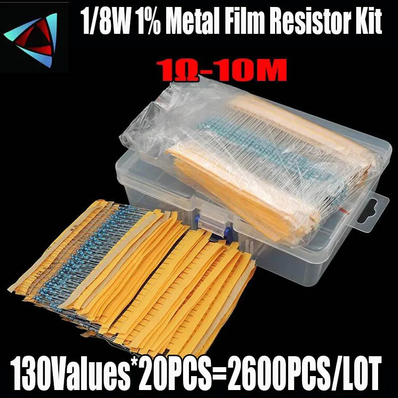 2600Pcs 130Values 1/8W 0.125W 1% Metal Film Resistors Assorted Pack Set Lot Resistors Assortment Kits Fixed capacitors