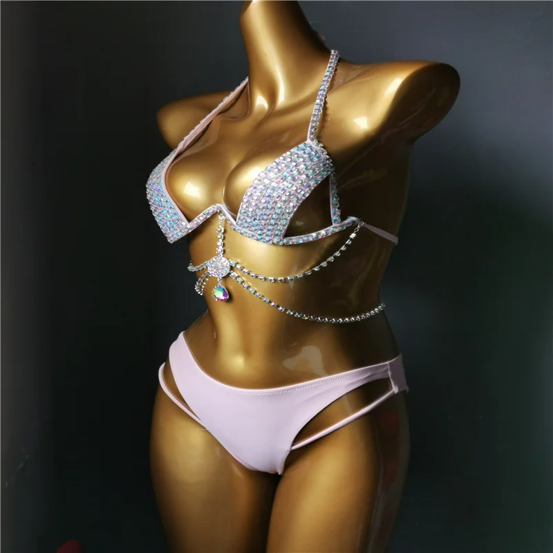 2021   Venus Vacation latest design high quality sexy girl rhinestones pink bikini bling swimwear