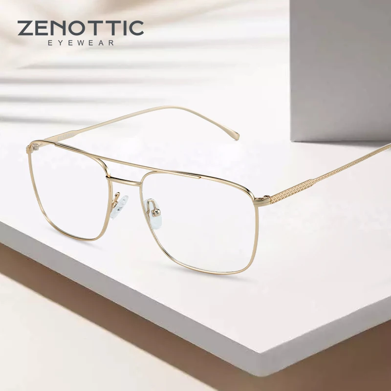 ZENOTTIC Pure Titanium Optical Glasses Frames for Male Oversize Double Bridge Eyewear Myopia Prescription Eyeglasses Frames