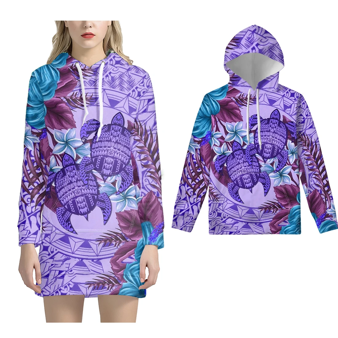 

NOISYDESIGNS Sweatshirt Dress Women 3D Polyneisan Hawaiian Turtle Print Autumn Fashion 3 Pcs Family Clothing Oversized Hoody