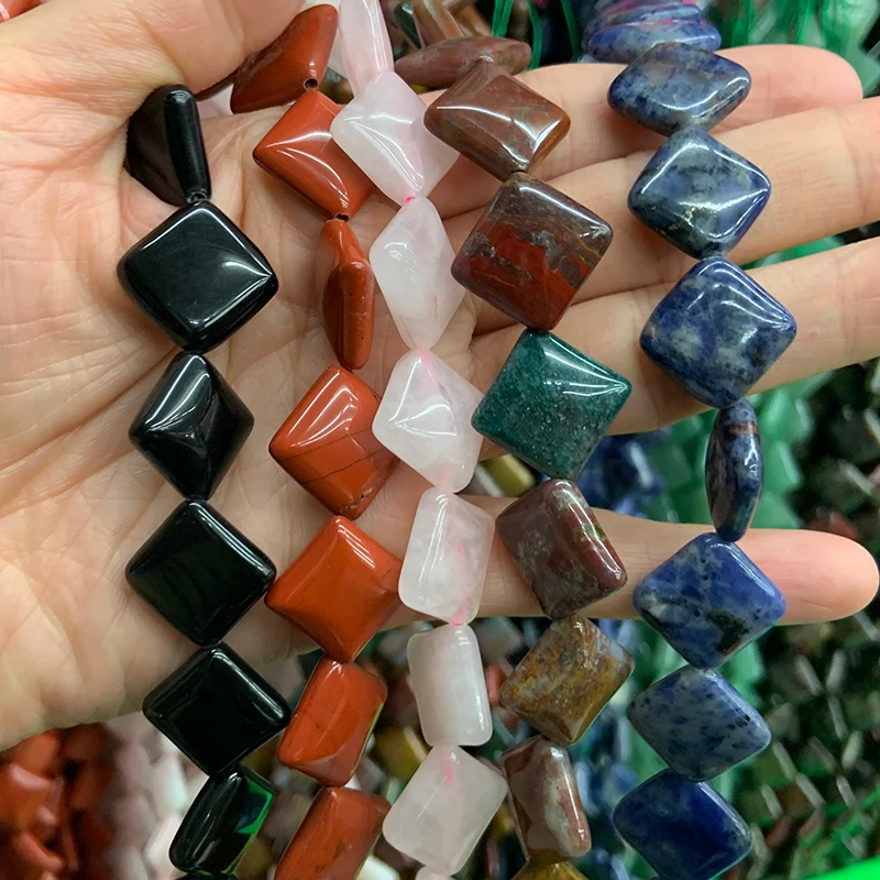 Ágata natural vermelho jasper sodalite pedra rosa quartzo contas 15 ''quadrado diy contas soltas para fazer jóias feminino contas colar