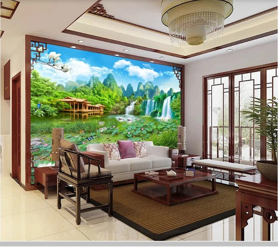 Papel de parede Chinese style landscape mountain waterfall 3d wallpaper,living room tv wall bedroom wall papers home decor mural