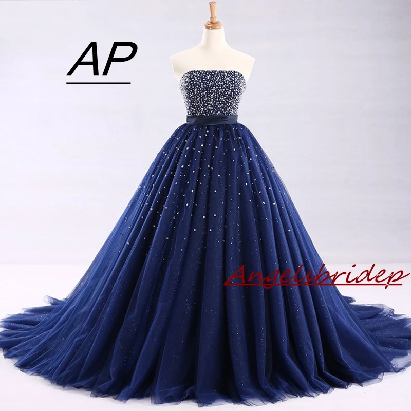 

ANGELSBRIDEP Boat Neck Ball Gown Quinceanera Dress Robe De Bal Sparkly Beads Sequins Charming Crystals Vestidos De 15 Anos