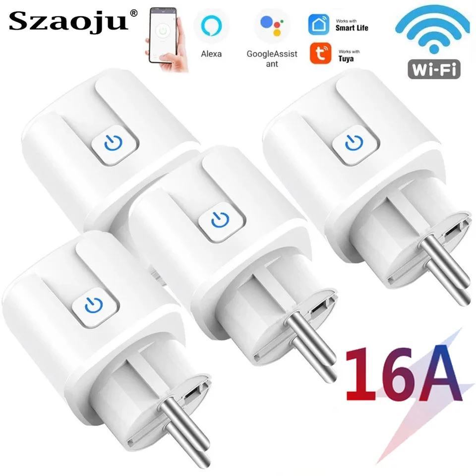 

Szaoju EU WiFi Smart Socket 16A Tuya Smart Life Home Power Plug APP Wireless Remote Voice Control Power Control Timer