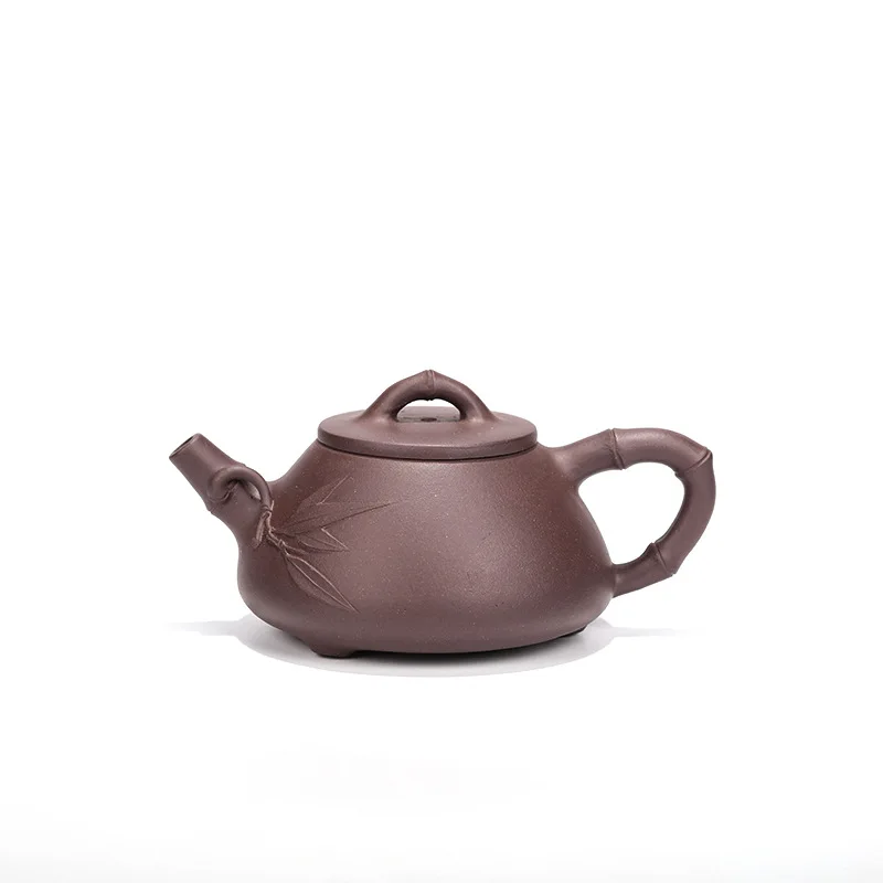 Handmade Bamboo Teapot with Stone Scoop, Zisha Teapot, Handmade Pot, Kung-Fu Teaware, Purple Clay, Drinkware for Puer, Green, Bl