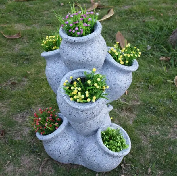 Outdoor Imitation Stone Flower Pot Resin Ornaments Courtyard Villa Park Figurines Decoration Garden Landscape Sculpture Crafts