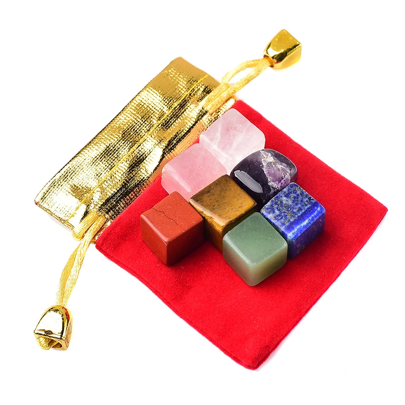 1Set Seven Chakra Stone Natural Crystal Yoga Energy Stone Polished Reiki Healing Quartz Home Decoration Cube Gift