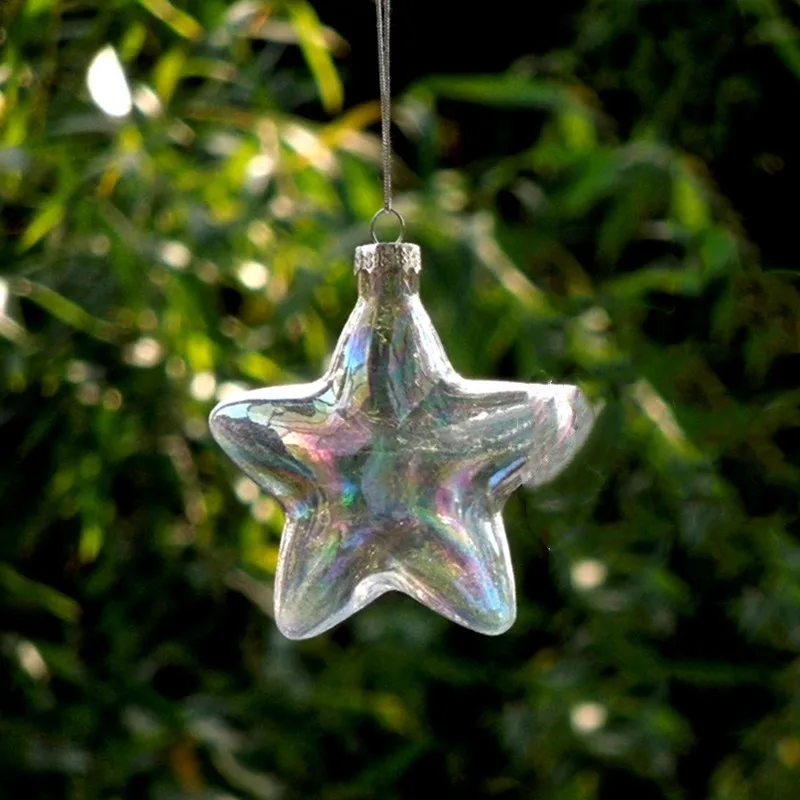 12pcs/pack 10*8cm Star Shaped Glass Pendant Home Decoration Handmade Transparent Pearl Lustre Hanger Christmas Day