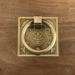 Antique Chinese Squar Handles Bronze Cabinet Drawer Knobs Knocker Retro Brass Kitchen Knob Pull 6x6cm Door Ring Handle