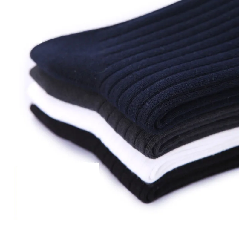 High Quality 5Pairs/lot New Men's Socks Cotton Black White Business Man Socks Breathable Stripes Double Needle Male Long Socks