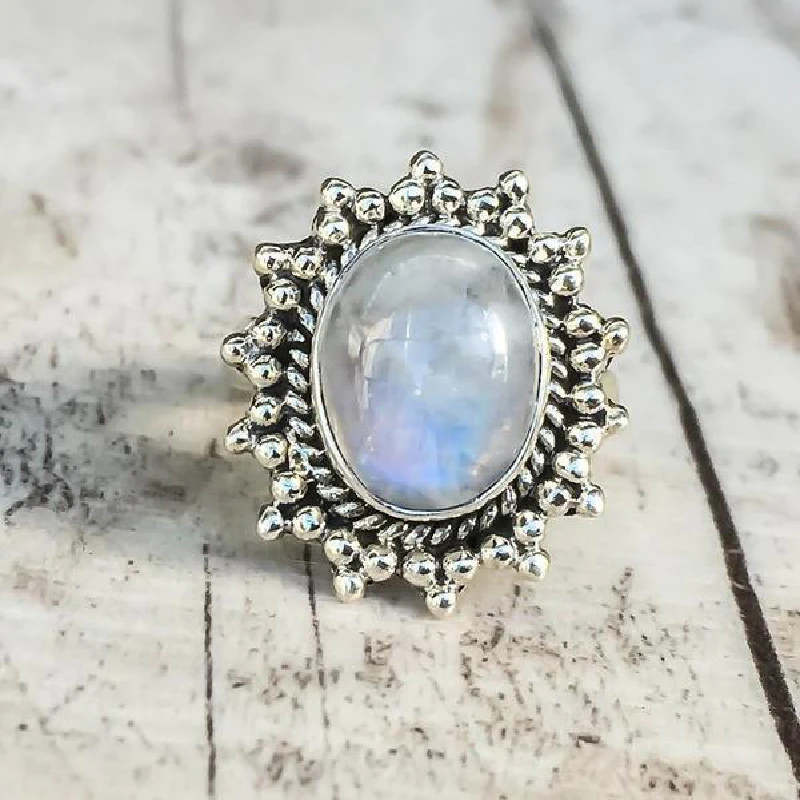 Trendy Oval Moonstone Ring 925 Silver Jewelry Accessories for Women Men Wedding Party Engagement Banquet Birthday Gift Size 5-11