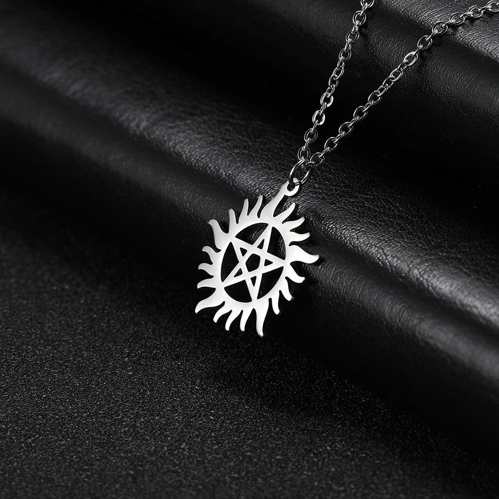 Skyrim Edelstahl Glänzende Sonne Pentagramm Anhänger Halskette Supernatural Dean Aussage Box Kette Halsketten Paar Frauen Männer – Detail 8