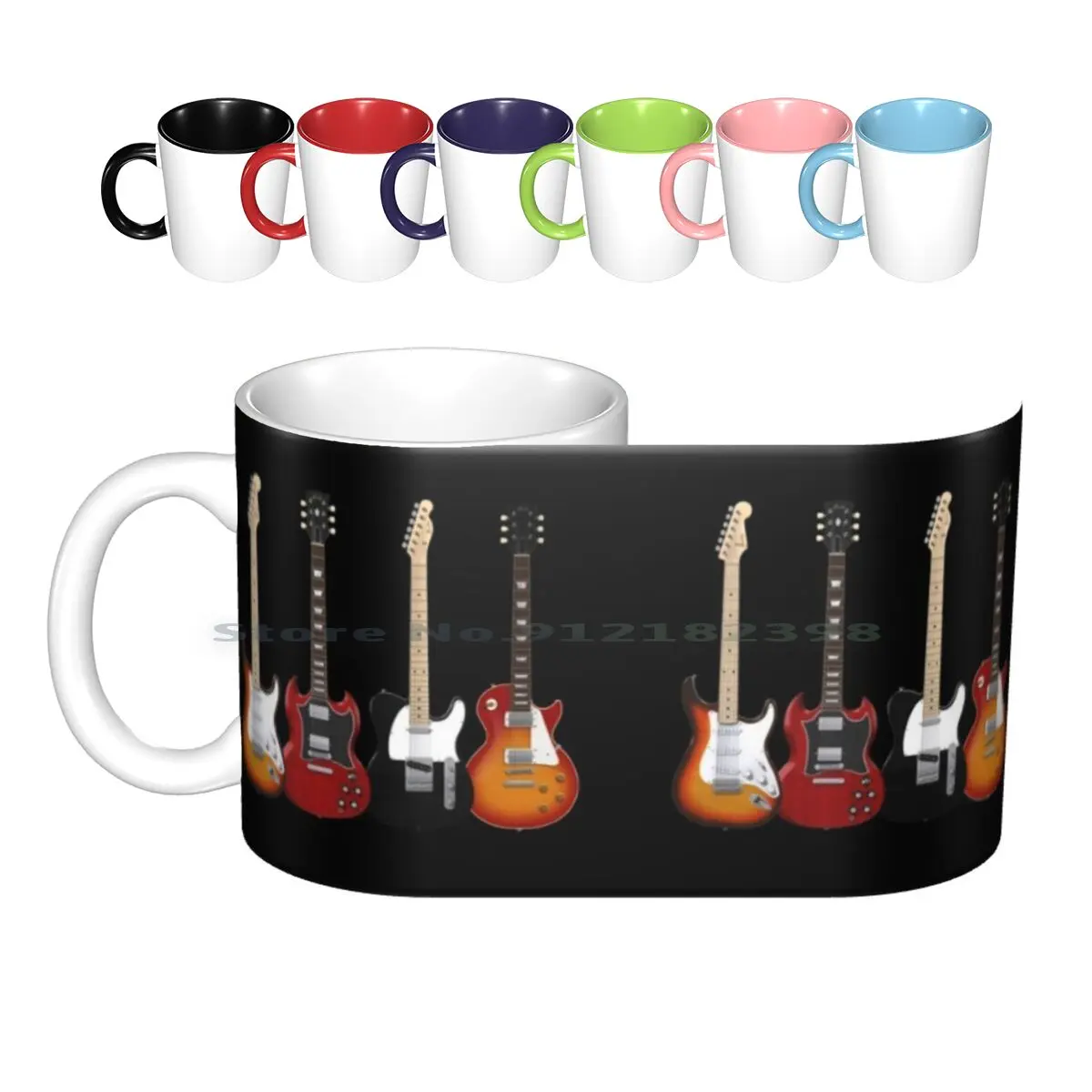 

Four Electric Guitars Ceramic Mugs Coffee Cups Milk Tea Mug Four Guitars Guitar Electric Stratocaster Telecaster Sg Music