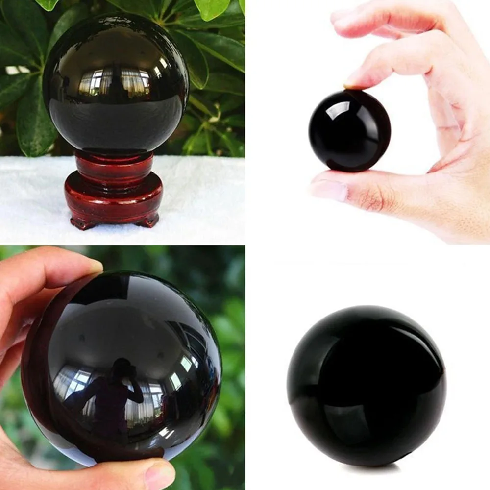 40mm Asian Natural Black Obsidian Sphere Large Crystal Ball Healing Stone