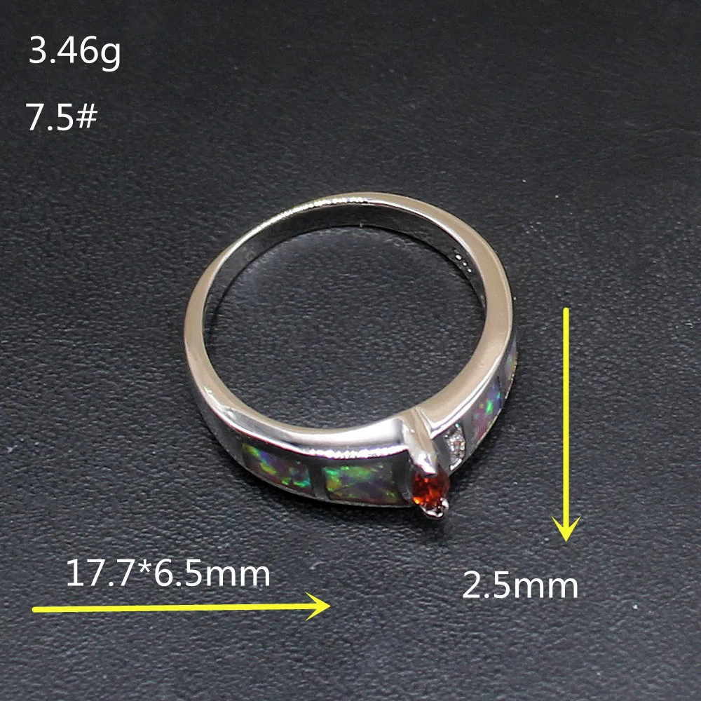 Gemstonefactory Jewelry Big Promotion Single Unique 925 Silver Opal Blood Garnet Women Gifts Wedding Band Rings 7.5# 20214457