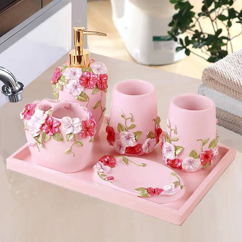 Five-piece Bathroom Set European Wash Accessories Set Bathroom supplies Kit Wedding Gift Set Bathroom Tray Makeup Mirror Tissue