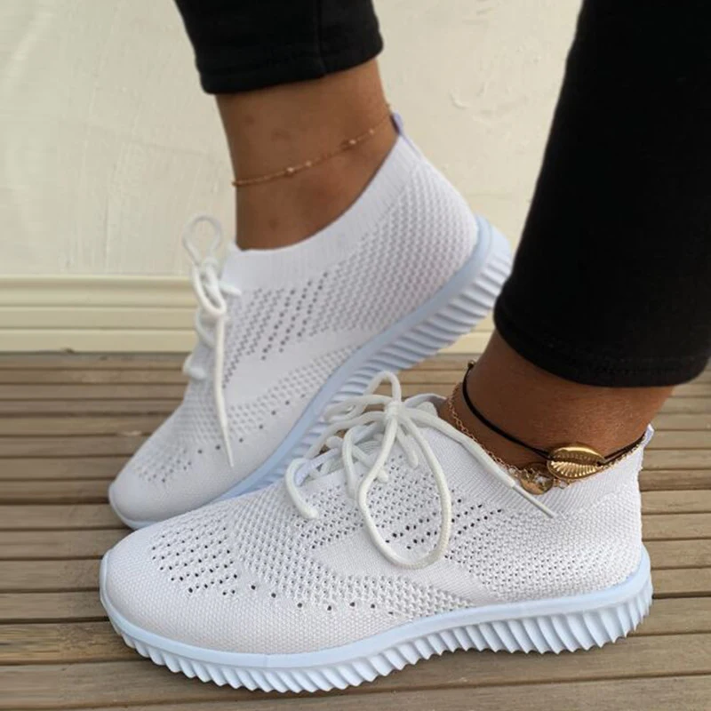 

Women Flat Casual Shoes Solid Color Running Sport Shoes Women's Sneakers Lace-Up Mesh Breathable Female Summer Vulcanized Shoes