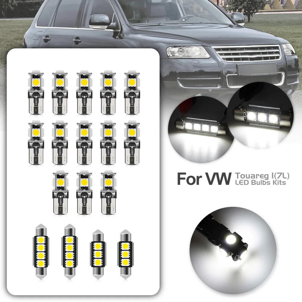 17Pcs Auto Interior LED Lights Bulb Kit Canbus Error Free For VW Touareg MK1 7L 02-10 Map Dome Trunk Footwell Glove Box Lamps