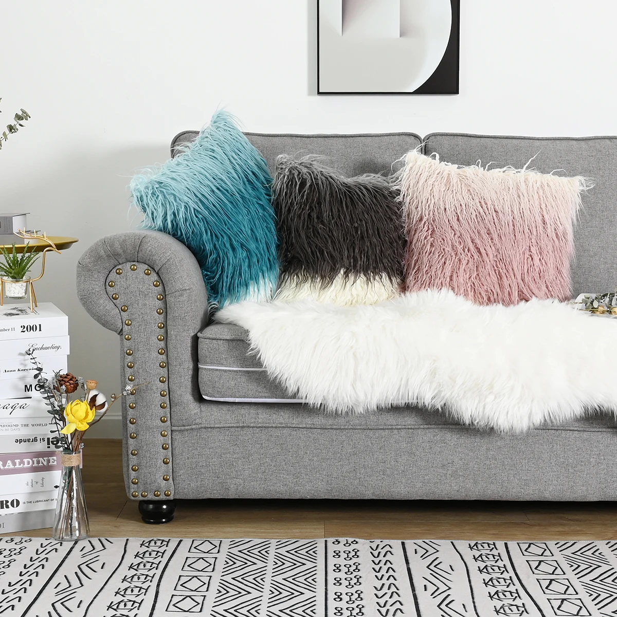 45X45Cm Pillow Case Sofa Home Cushion Plush Long Ombre Square Shaggy Fur Patchwork Shaggy Comfortable Bed Sofa Pad Pillow D30