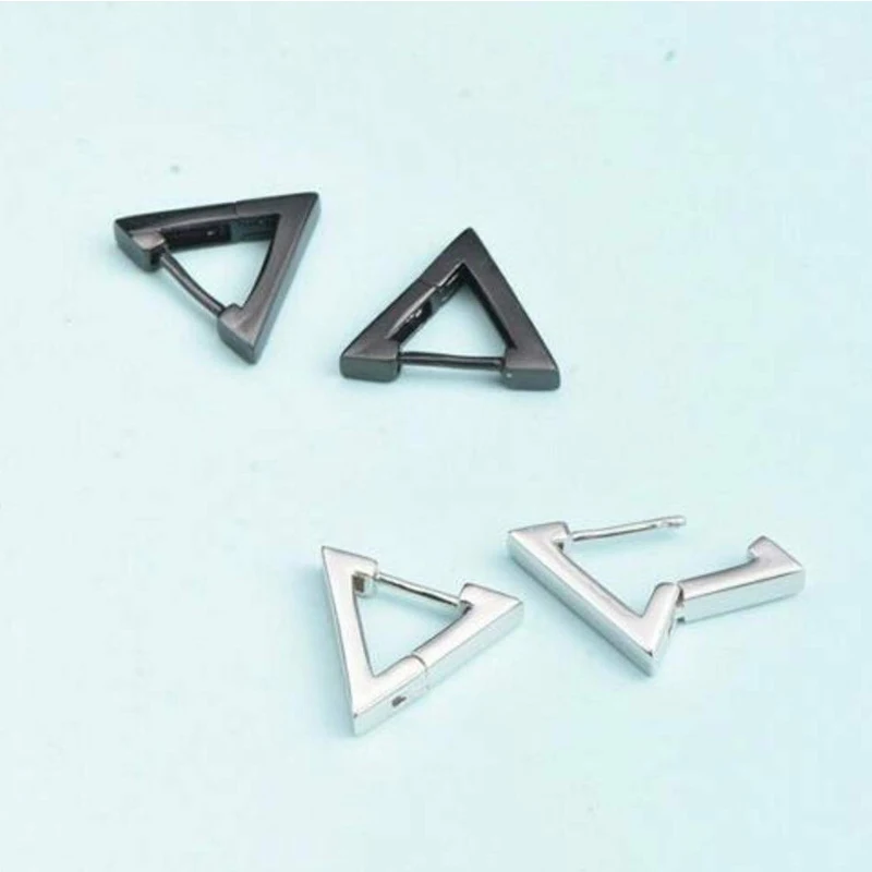 Fashion Gothic Triangle Earrings Unisex Punk Rock Copper Men Women Ear Stud Earrings Pierced Push-Back Ear Plug Buckle jewelry