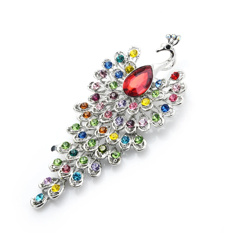 Wuli&baby Big Rhinestone Peacock Bird Brooches Women Beauty 3-color Bird Animal Weddings Party Office Brooch Pins Gifts view 2