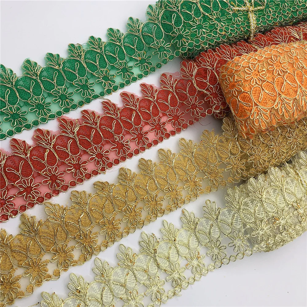 10yards Many color Metallic Rayon Embroidery Scalloped Lace Trim Metallic Bridal wedding Trim Wide:7cm