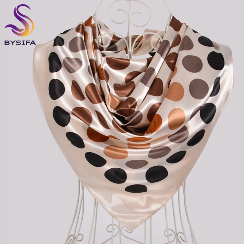 [BYSIFA] Black Red Dot Women Scarves Hijabs New Pollka Dot Design Satin Silk Large Square Scarf Shawl Fall Winter Neck Scarves