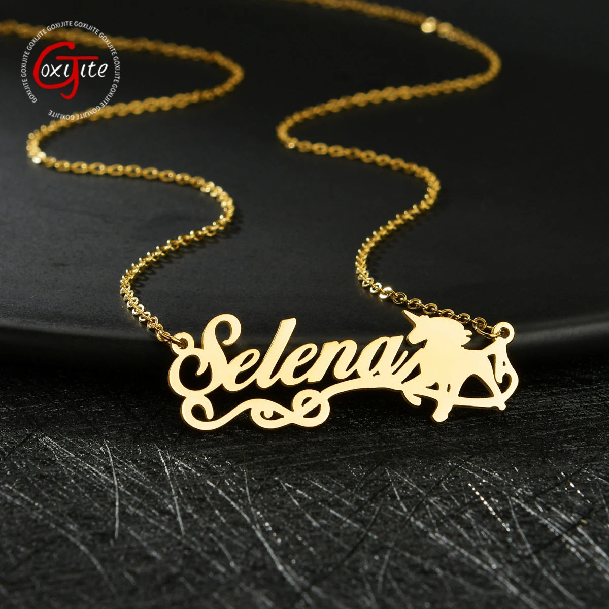 

Goxijite Customized Fashion Stainless Steel Name Necklace Personalized Letter Gold Color Choker Necklace Pendant Nameplate Gift