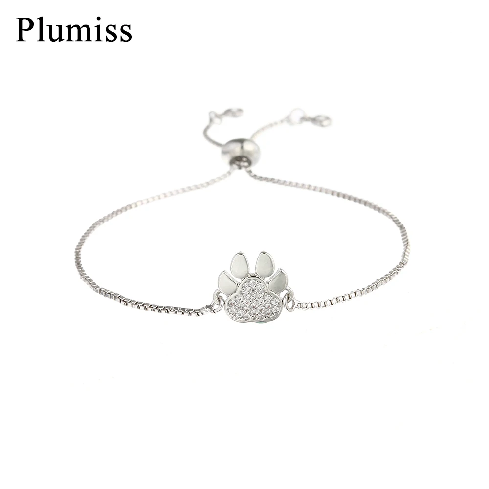 Silver Color Paw Charm Bracelet With Card Box Chain Bracelet for Women Inset Cubic Zirconia Best Friend Jewelry on Woman Hand