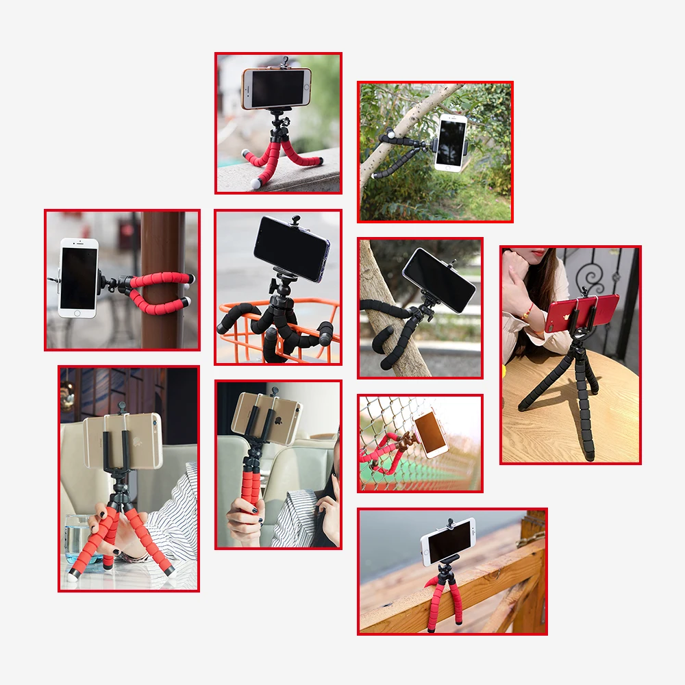 PYNSSEU Mini Tripods Flexible Sponge Octopus Tripod for Gopro Camera desktop Tripod for iPhone Samsung Smartphone clip