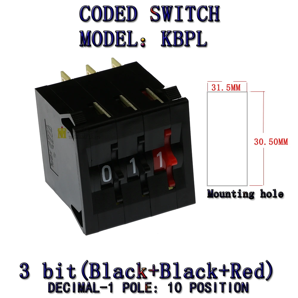 KBPL BCD 코드 바이너리 출력 스위치, 썸휠 스위치, 0-9C 금도금 터미널 블록, 0-9 자리 십진 코드 블랙